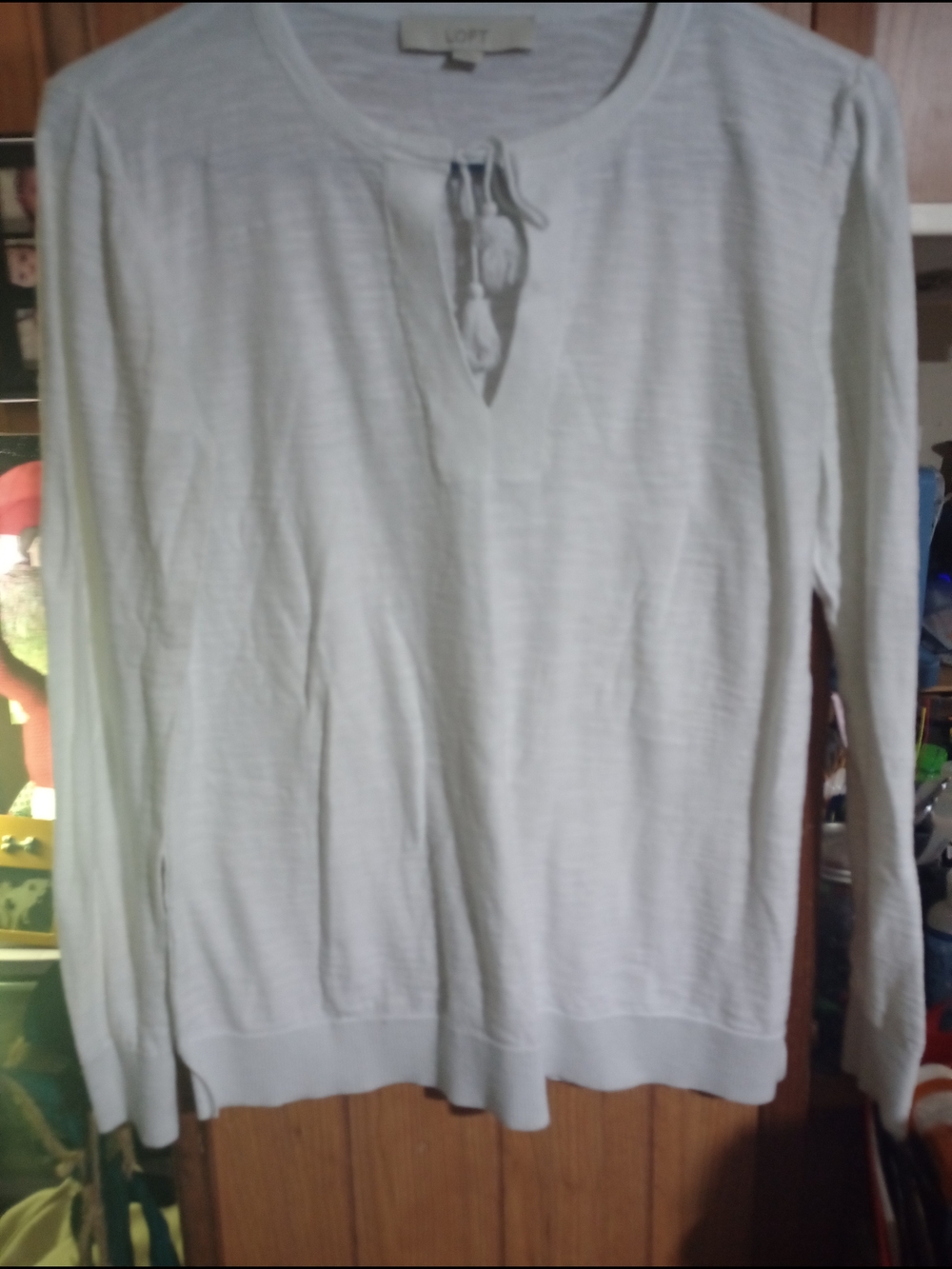 LOFT White Lightweight Tie-Neck Long Sleeve Top